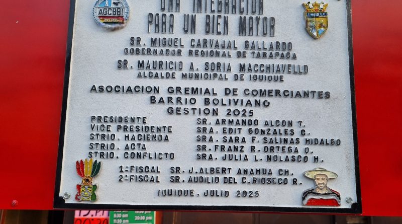 Polémica por placa en el “Barrio Boliviano” de Iquique: Gobierno Regional se deslinda